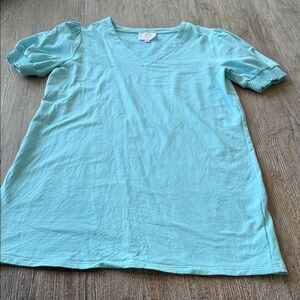 VD Lounge thick stretch Blue V-Neck Short Sleeve Dress Cotton Spandex XL EUC